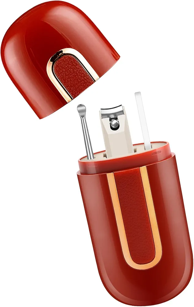 Nail Clippers with Catcher, Nail File and Ear Cleaner 3 Piece Set Personal Care Tools with Portable Travel Case Manicure Pedicure Tools Grooming Kit Gift for Women Family Friends Wife(Red)