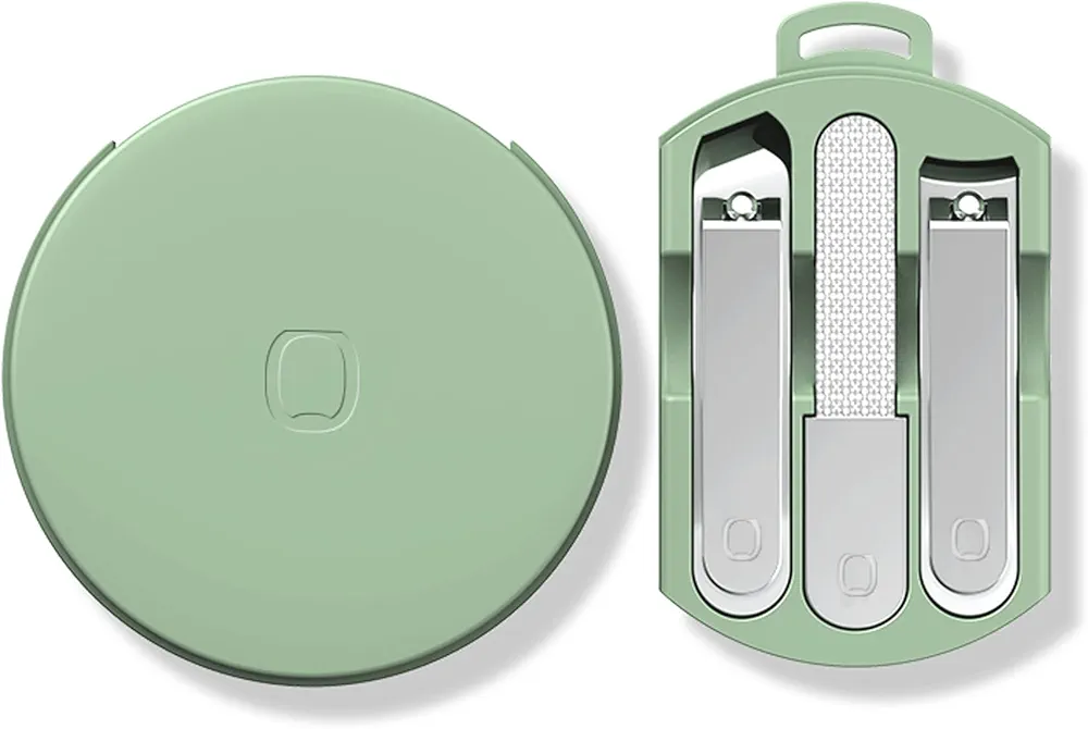 Portable 3-in-1 Stainless Steel Manicure Set with Macaron Green Carrying Case - Includes Nail Clippers, Nail Files, and Cuticle Trimmer - Ideal Travel Nail Cutter Kit for Men and Women