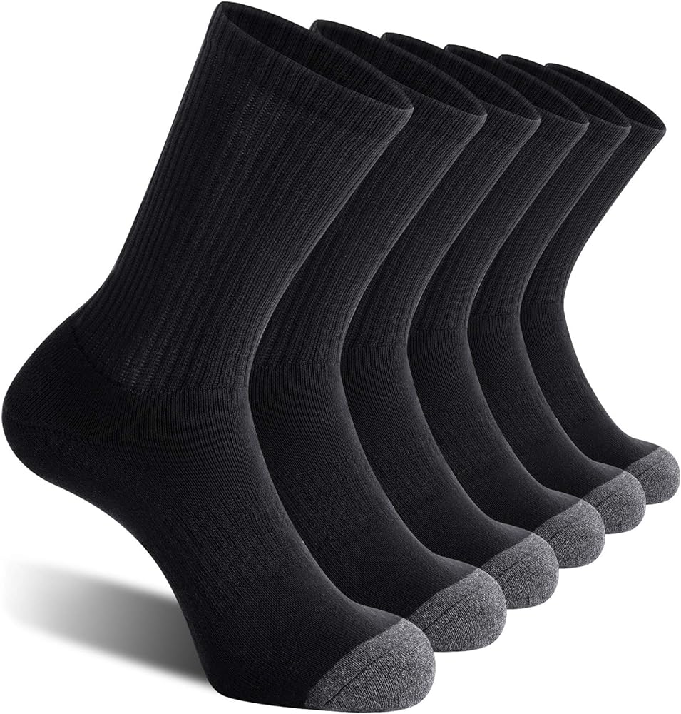 CS CELERSPORT 6 Pack Men's Cotton Athletic Crew Socks Full Cushioned Work Boot Socks
