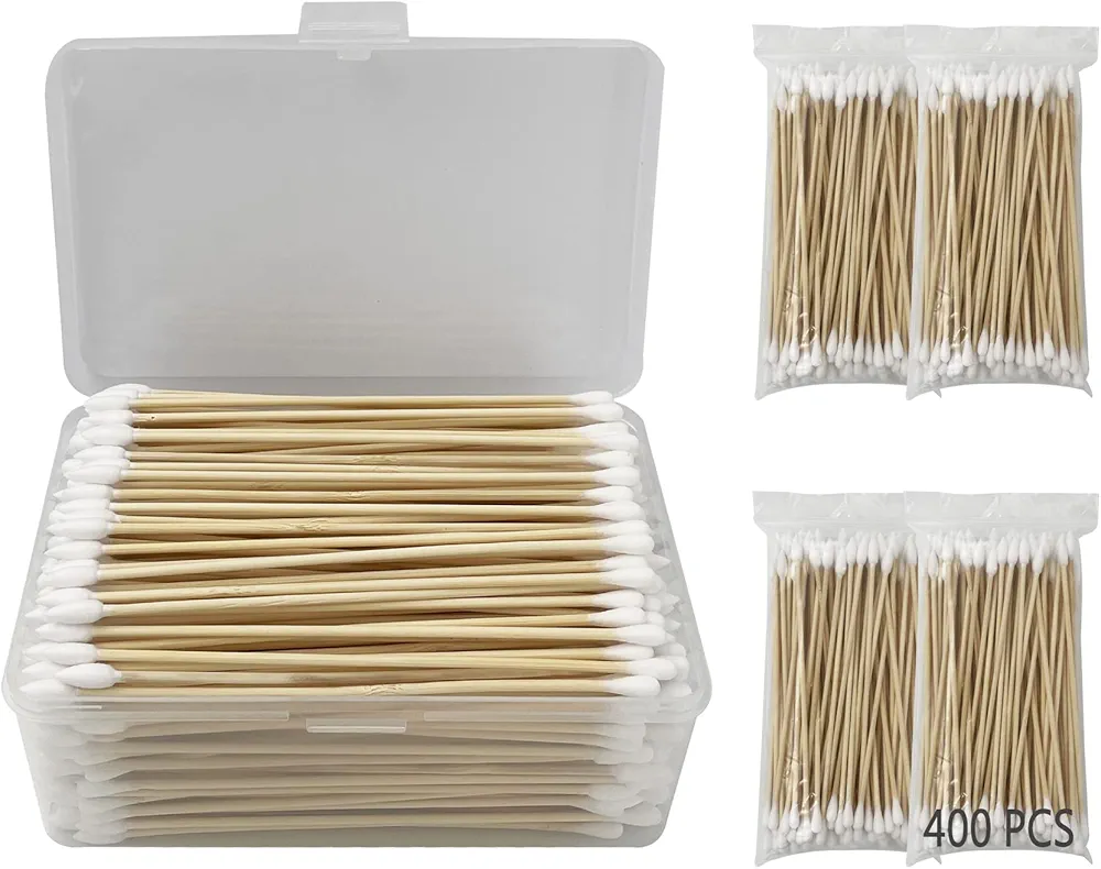 Gun Cleaning Swabs in Storage Box, 6 Inch Long Cotton Swabs Bamboo Handle Highly Absorbent Cotton Tipped Applicators for Gun Cleaning, Electronic Cleaning,Makeup, Crafts, Pet Care.