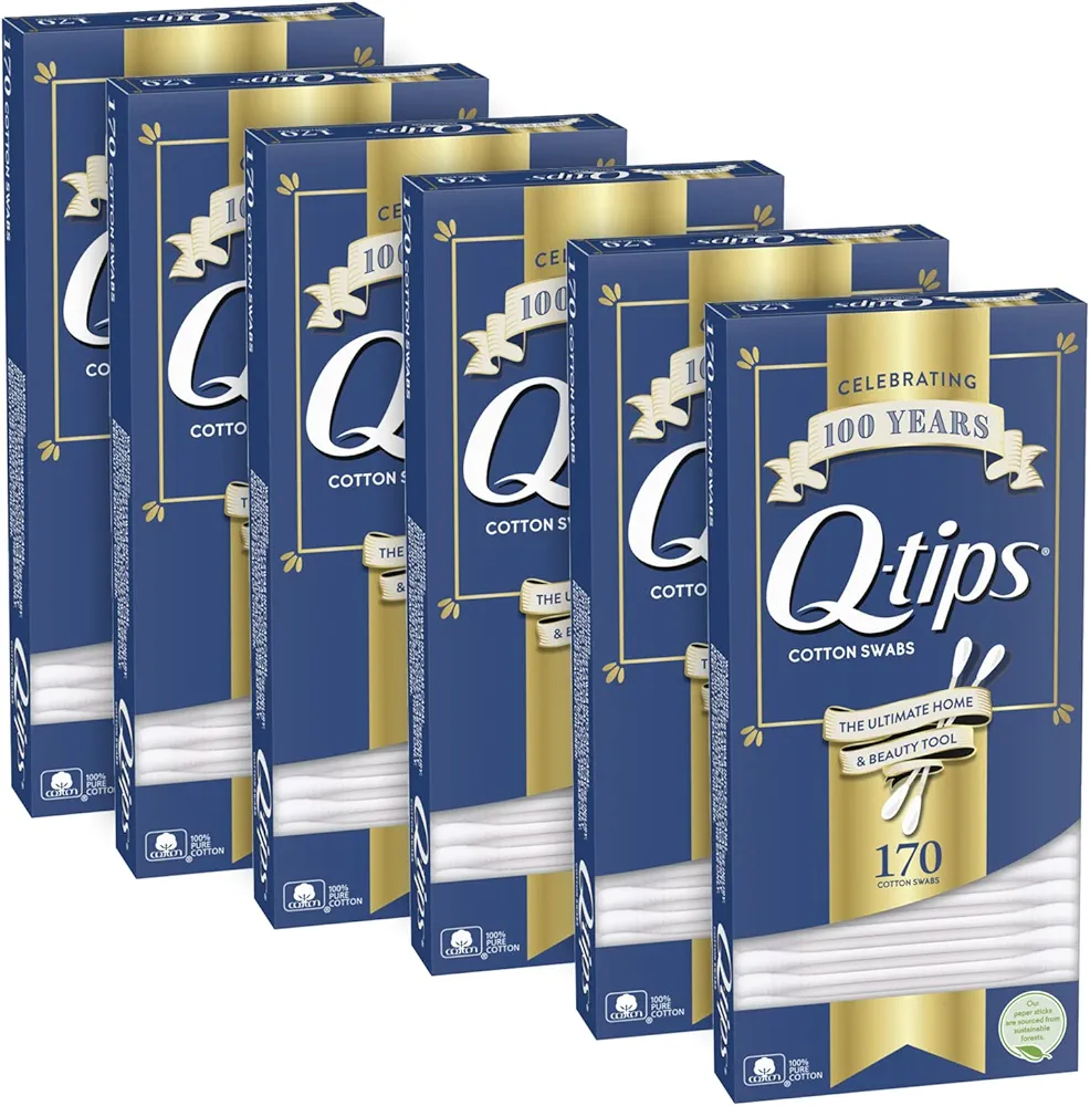 Q-tips Cotton Swabs, Original 100% Cotton Swab Sticks with Soft Cotton Tips, Household Cleaning, Beauty & Personal Care, 170 Count (Pack of 6)