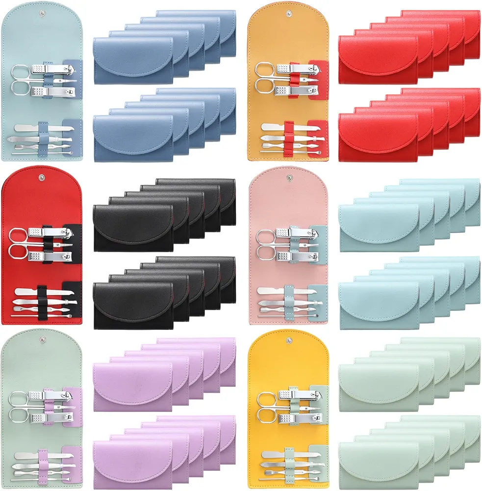 60 Sets Christmas Stocking Stuffers Bulk Manicure Set Nail Clippers Pedicure Kit 7 in 1 Stainless Steel Professional Nail Grooming Kits Travel Nail Care Tools