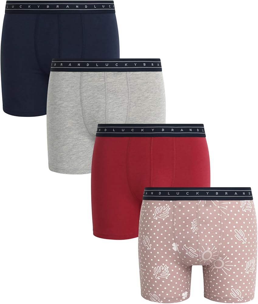 Lucky Brand Men's Boxer Briefs - 4 Pack Casual Mens Underwear with Functional Fly - Breathable Stretch Boxers for Men (S-XL)