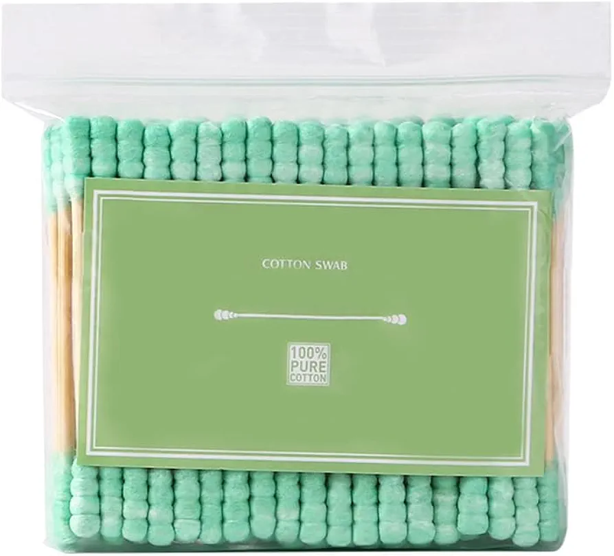 AKOAK 100 Pcs/set Colorful Double Head Spiral Cotton Swabs, Ear Picking Cotton Swabs, Makeup Remover Sanitary Swabs (Green)