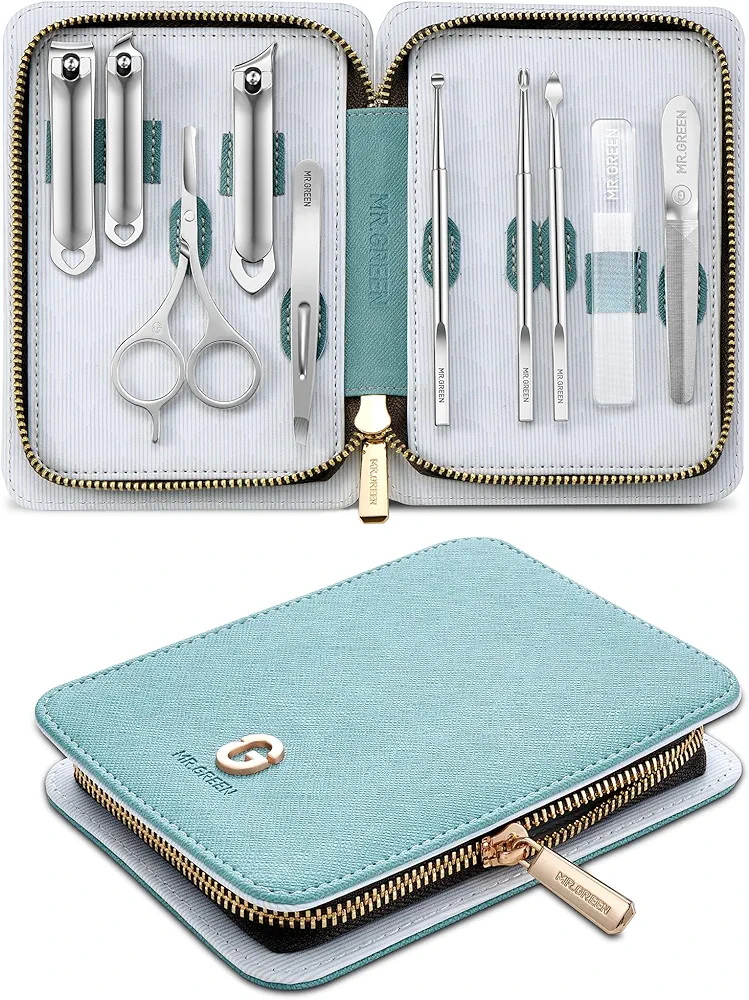 Manicure Set 10 in 1, MR.GREEN Nail Clippers set, Professional Nail Clippers Pedicure Kit Nail Care Tools, Portable Travel Grooming Kit for Men and Women with Leather Case