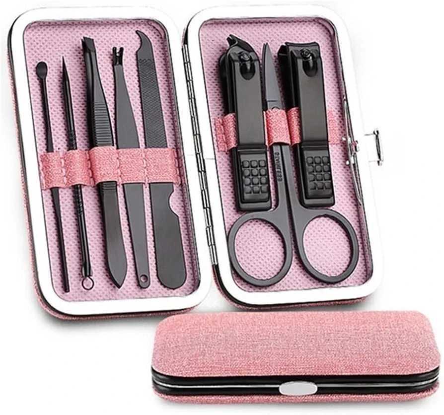 Nail Care Tools Nail Clipper Set Stainless Steel Manicure Set Personal Care Pedicure Set Beauty Set with Portable Linen Leather Bag (8-Piece Set) Travel Manicure Set (Color : A) (B)