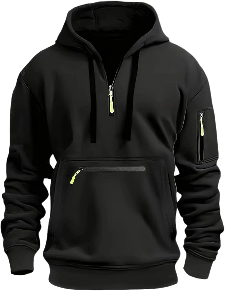 Men's Hoodies Quarter Zip Pullover Vintage Workout Running Active Hoodies with Pockets Military Tactical Sweatshirt