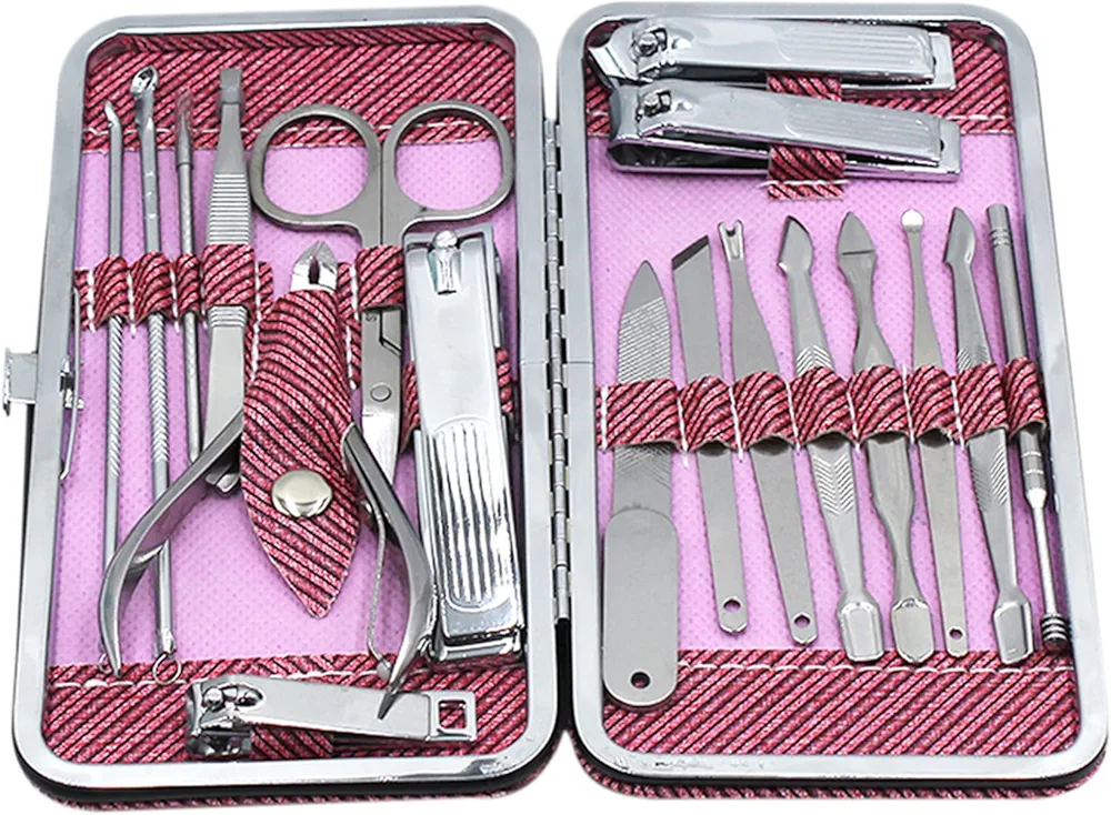 Professional Manicure Set, 18pcs Stainless Steel Nail Clippers Pedicure Kit Care Nail Tools with Travel Case for Women Men