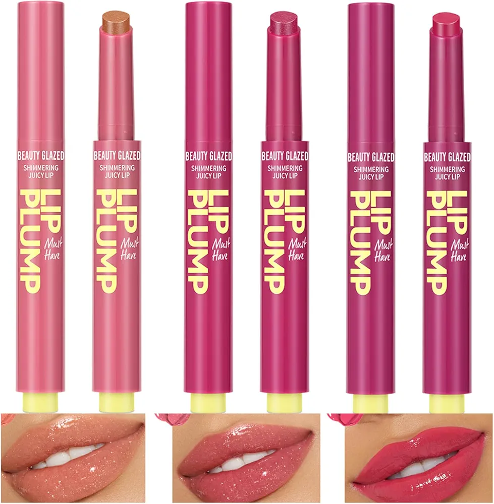 3PCS Beauty Glazed Juicy Lip Oil Slick Click - Plump, Moisturize, and Shine with Non-Sticky Lipstick - Lightweight, Buildable, Pigmented Vegan Lip Balm (1# 3# 4#)