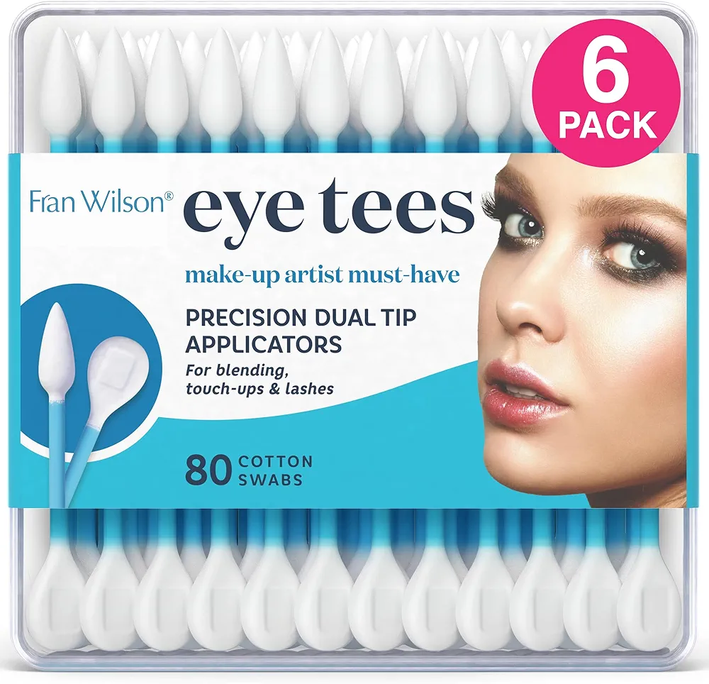 Fran Wilson EYE TEES COTTON TIPS 80 Count (6 PACK) - Precision Makeup Applicator, Double-sided Swabs with Pointed and Rounded Ends for Perfect Blending, Effective Cleaning and Precise Touch-ups