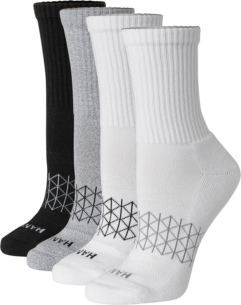 Hanes Women's Cushioned Crew Socks, Absolute Active Crew Socks For Women, Seamless Toe, 4-Pairs