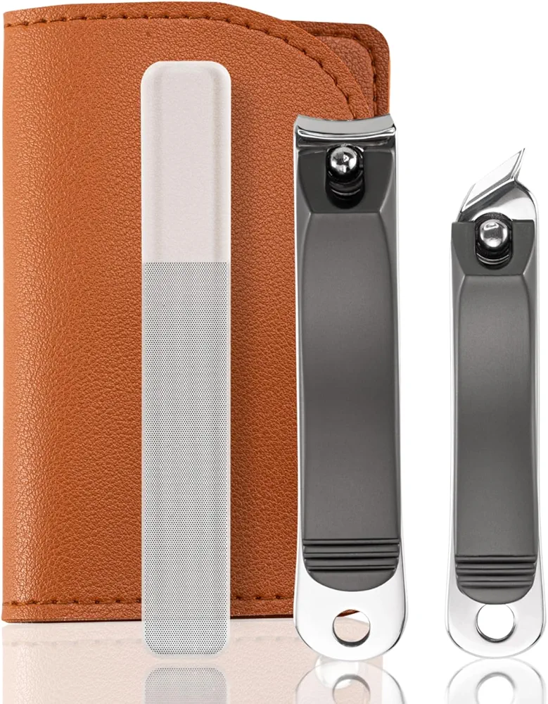 Nail Clipper 3Pcs Set, Manicure Sets Pedicure Kits Stainless Steel Nail Clipper Personal Care Tools with PU Leather Case for Man and Woman