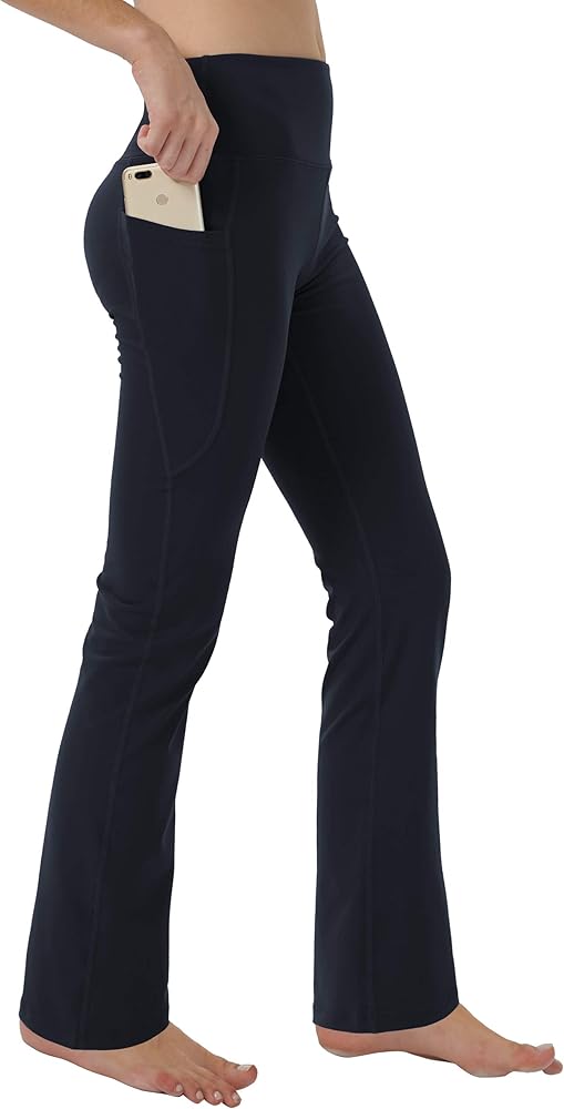 Women's Bootleg Yoga Pants with Hidden Pockets Tummy Control Running Legging Long Bootcut