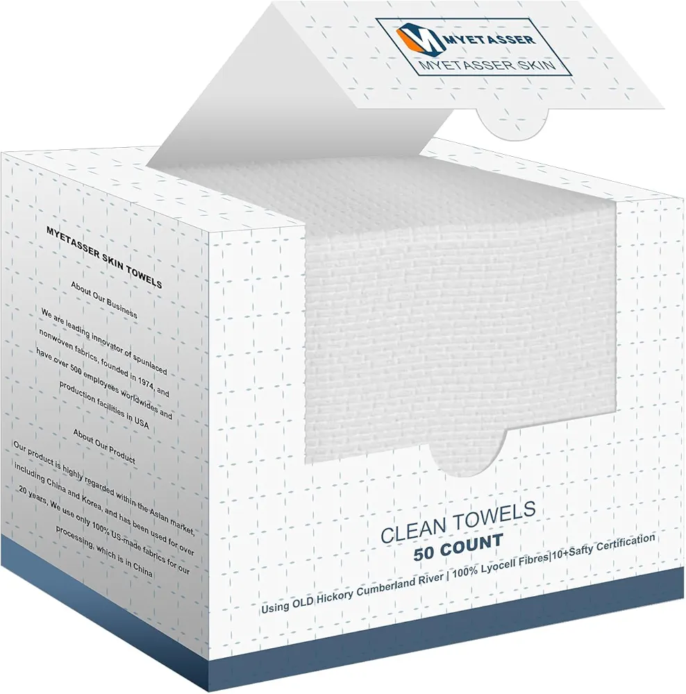 Face Clean Towels XL, Disposable Face Towelette, 50 Count Facial Washcloth, Makeup Remover Dry Wipes, Pure Cotton