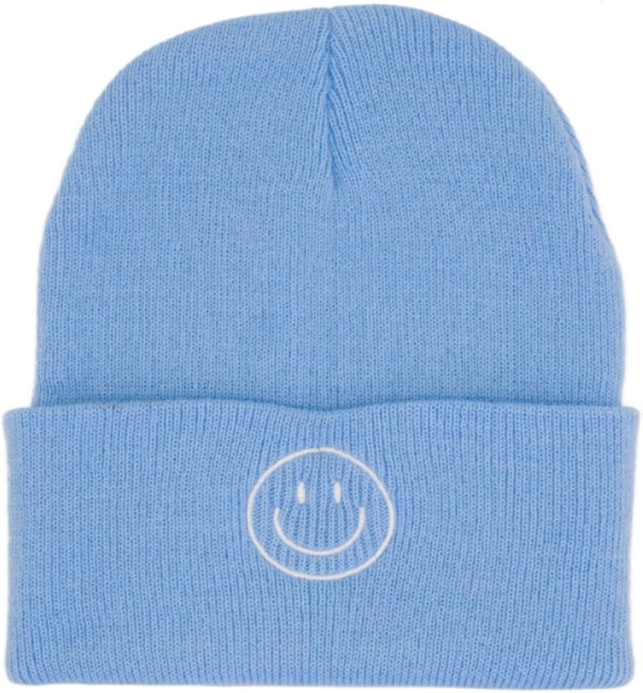 AJG Beanie Hats for Men,Unisex Smile Face Embroidered Acrylic Soft Warm Winter Cuffed Knit Hats for Women
