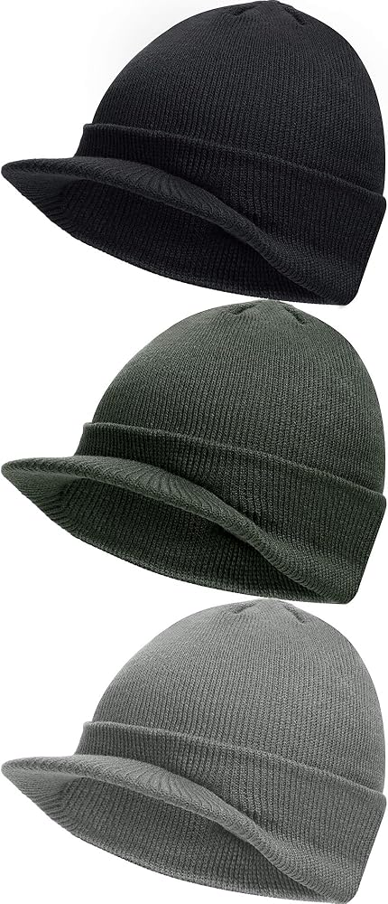 SATINIOR Winter Men's Knit Cap with Brim Beanie Hat Warm Thick Hat for Outdoor