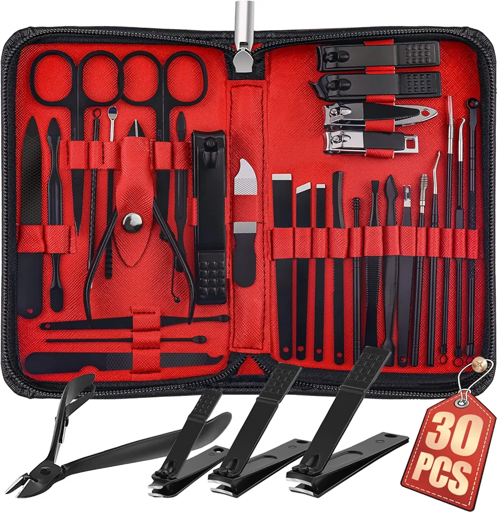 WOAMA 30-Piece Manicure Set Pedicure Kit Professional Nail Clipper Set Stainless Steel Manicure Kit Nail Kit for Women Men - Black