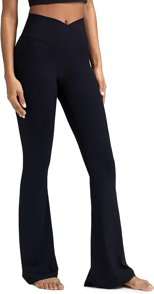 Women's Crossover Flare Leggings, High Waisted Wide Leg Flared Yoga Pants