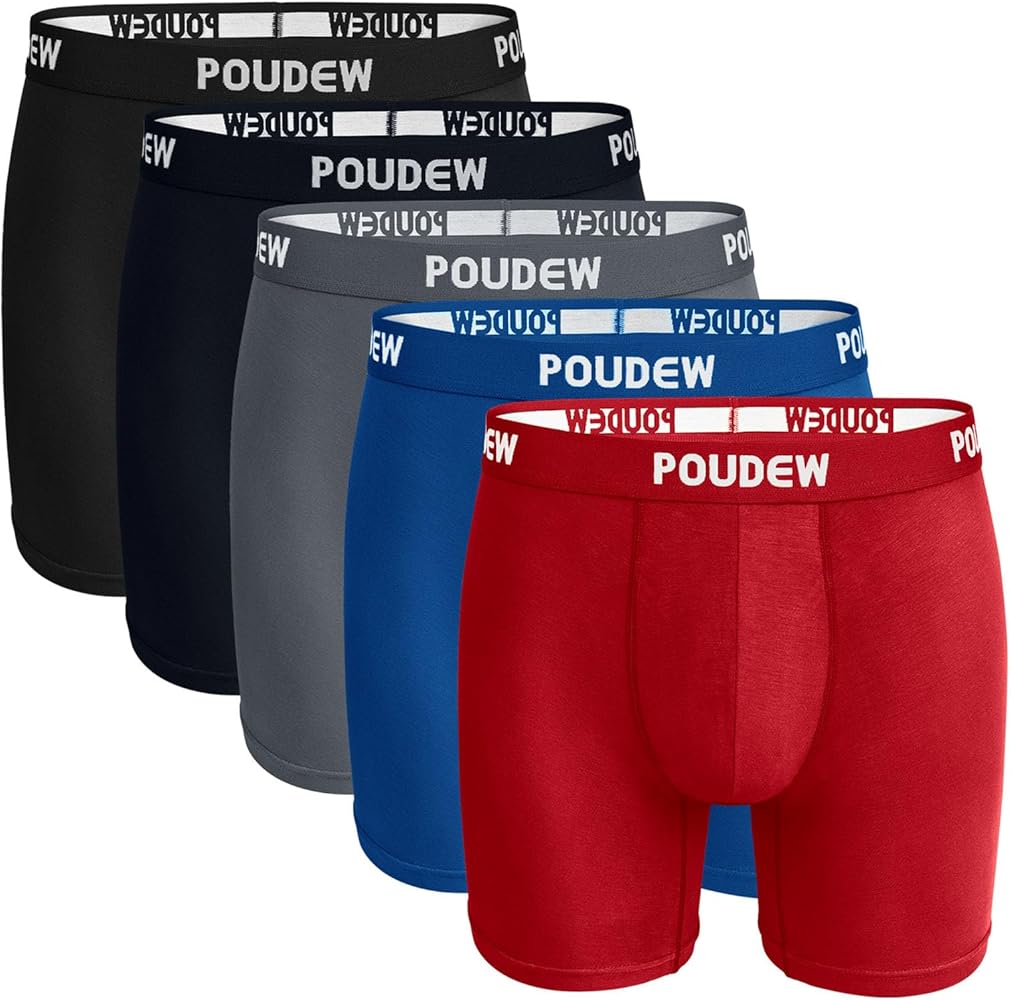Men's Breathable Viscose Moisture Wicking No Roll Waistband Tagless Underwear Boxer Briefs, Pack of 5