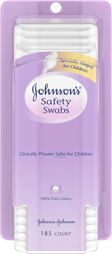 Johnson's Safety Ear Swabs for Babies and Children made with Non-Chlorine Bleached Cotton for a Gentle Clean, 185 ct (Pack of 2)