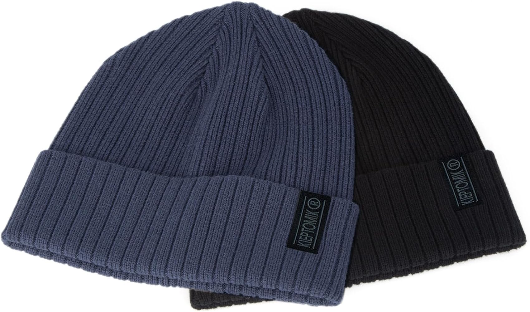 2pcs Cotton Knit Beanie for Men and Women,Ribbed Cuffed Winter Toque Hats,Soft Warm Beanies