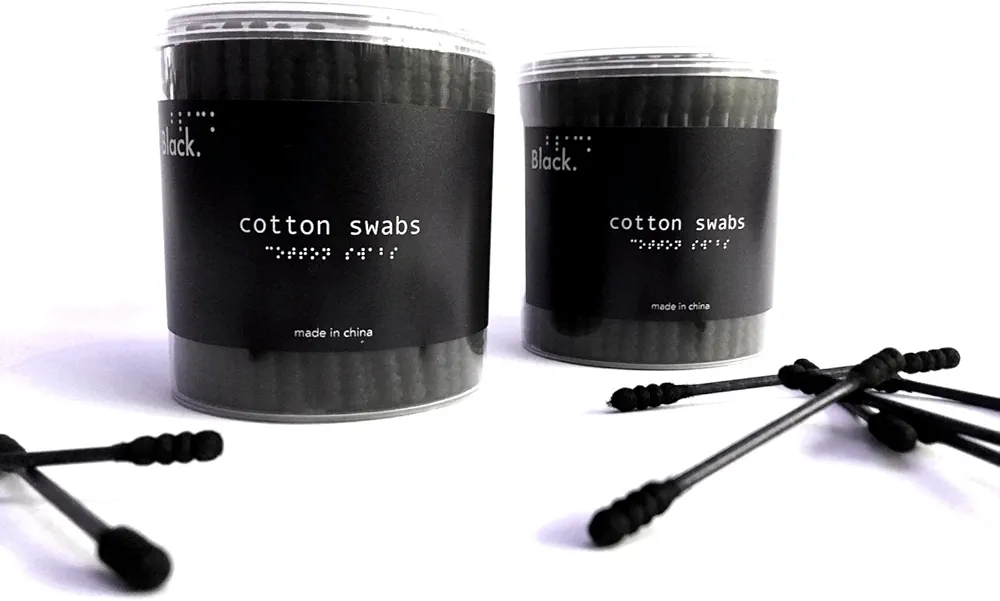 B1ack All Black Pack of 2 Biodegradable 100% Cotton Swab Buds Paper stem Boxes 200 count tips Dab stick