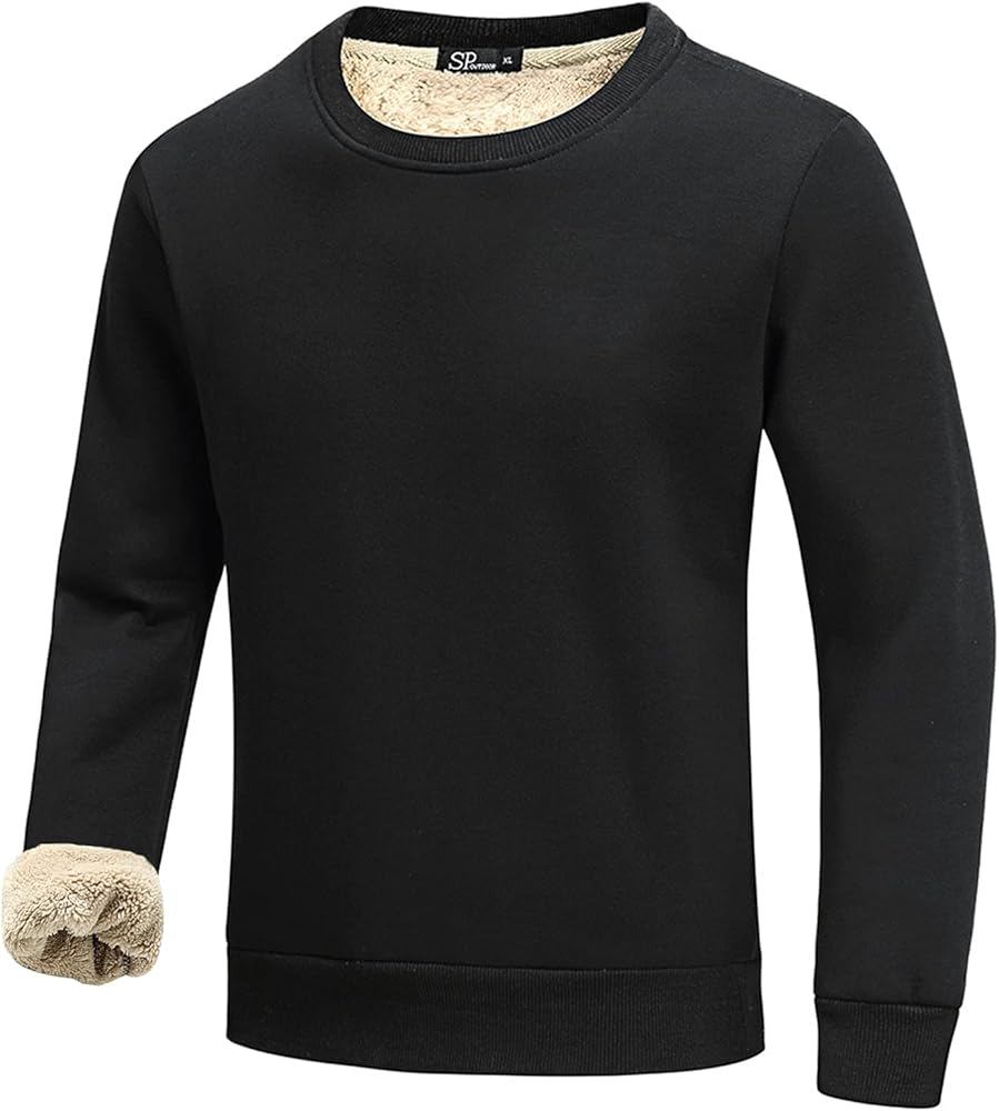 Flygo Men's Warm Sherpa Lined Crewneck Sweatshirts Fleece Pullover Tops Heavy-weight Thick Thermal Cotton Sweat-Shirts