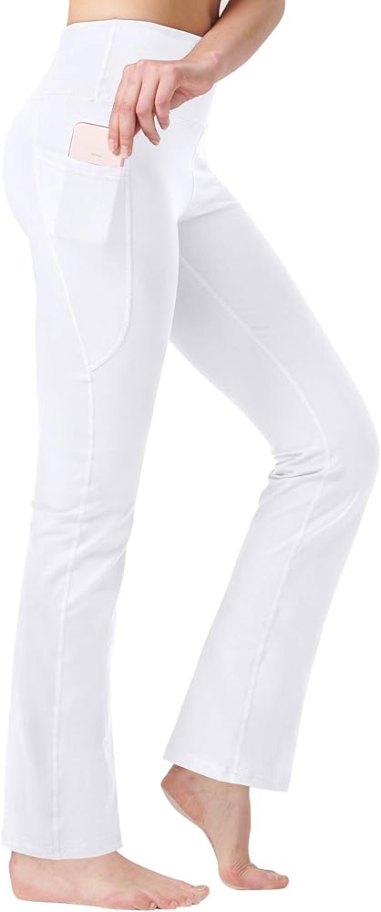 Zeronic Women's High Waist Bootcut Yoga Pants with Pockets Tummy Control Workout Running Pants Long Bootleg Flare Pants