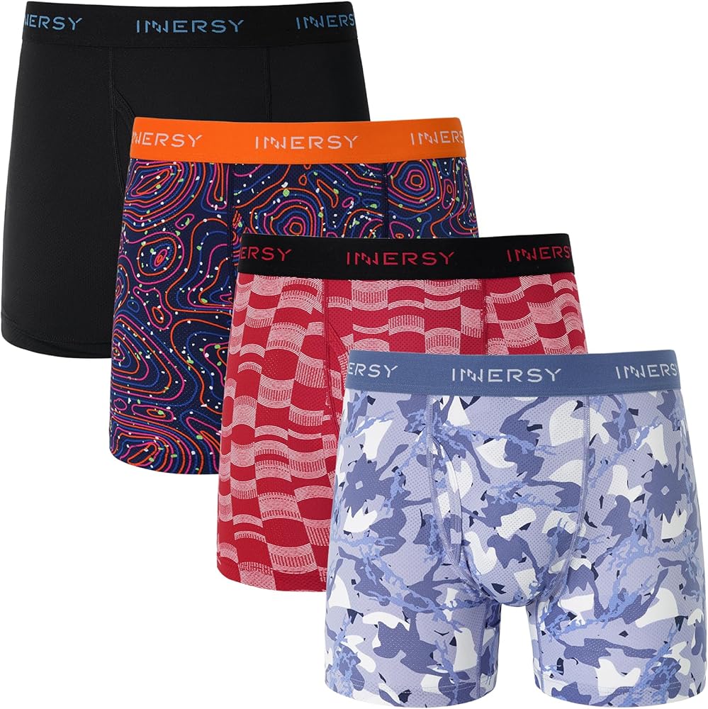 INNERSY Men's Mesh Boxer Briefs Cooling Breathable Sports Underwear W/Fly 4-Pack