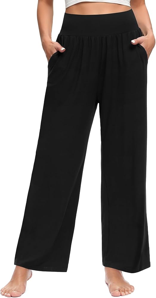 OLIKEME Womens Wide Leg Yoga Pants High Waisted Comfy Casual Loose Pants Workout Plus Size Lounge Sweatpants with Pockets