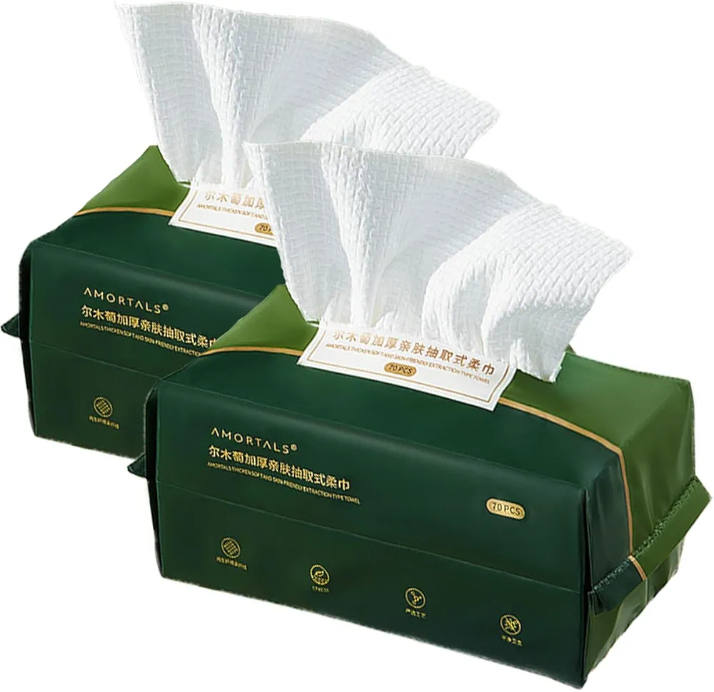 Disposable Face Towel 70 Count,makeup wipe， Soft Cotton Dry Wipes Facial Cloths Towelettes for Washing and Drying, Facial Tissue for Cleansing, Skincare and Makeup Remover
