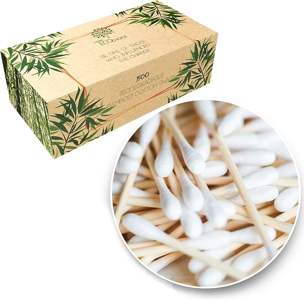 Premium 500 Biodegradable Bamboo Cotton Swabs | Zero Waste Disposable Products | Compostable Q Tips For Ears | Plastic Free Makeup Swab | Safety Wooden Ear Sticks | Eco Friendly Eye Cleaning Utensils