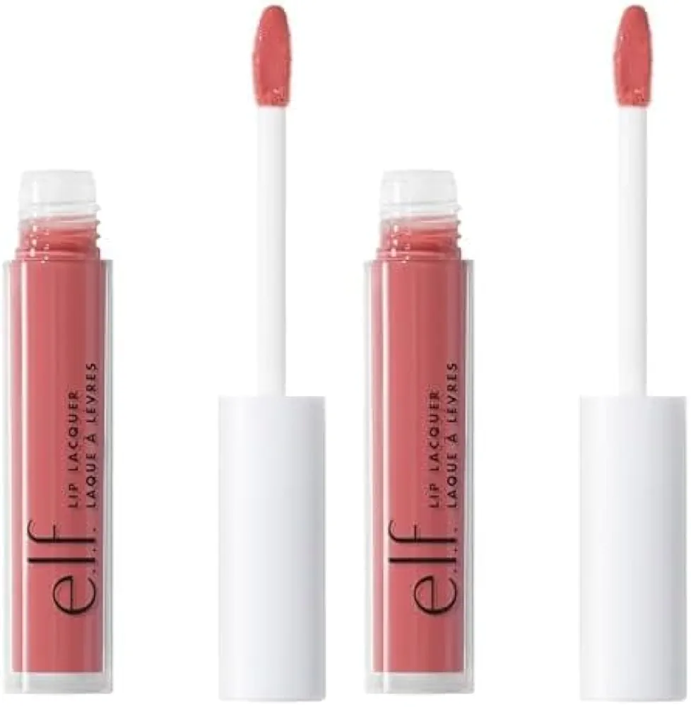 e.l.f. Lip Lacquer, Moisturizing, Shiny, Non-Sticky & Long Lasting, Provides Maximum Color & Glides On, Vegan & Cruelty-Free, Wild Rose, 0.08 Fl Oz (Pack of 2)