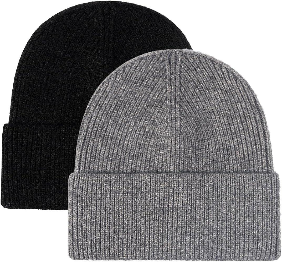 Mommy Jennie 2 Pack Men's Unisex Winter Beanie Hat Rib Knit Cuffed Women Cap