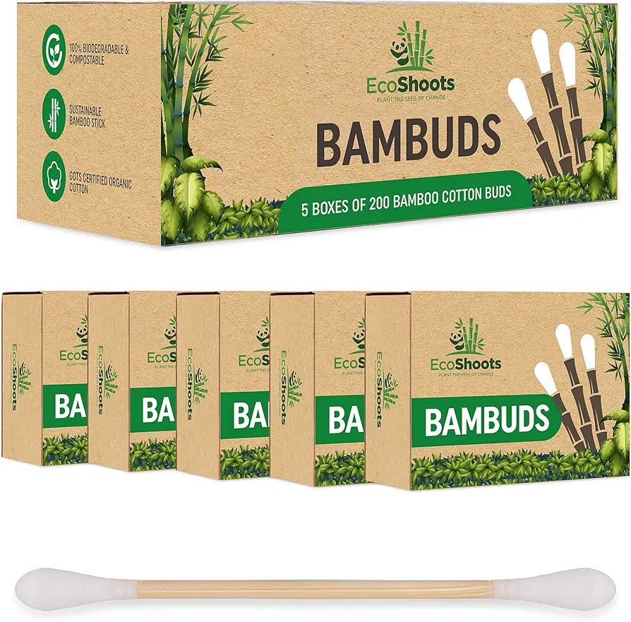 Bamboo QTips - Bamboo Cotton Swabs - Compostable & Biodegradable Cotton Buds for Ear - Natural Q Tips for Makeup - Recycled Plastic Free Packaging - GOTS Certified Cotton Swabs