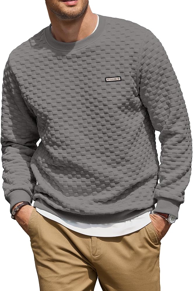 HOTake Mens Crewneck Sweatshirts Waffle Panttern Texture Outdoor Leisure Pullover Sweatshirts