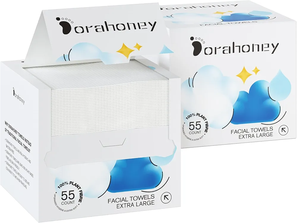 Disposable Face Towels, 12"×12" Extra Large Face Towelettes, Ultra Soft Facial Towels for Sensitive Skin, Makeup Remover Dry Wipes, 110 Count (2 Packs of 55)