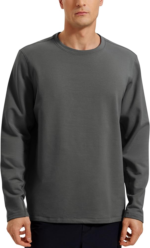 CRZ YOGA Fleece Crewneck Sweatshirt for Men Long Sleeve Breathable Workout Casual Pullover Basic Sweatshirts