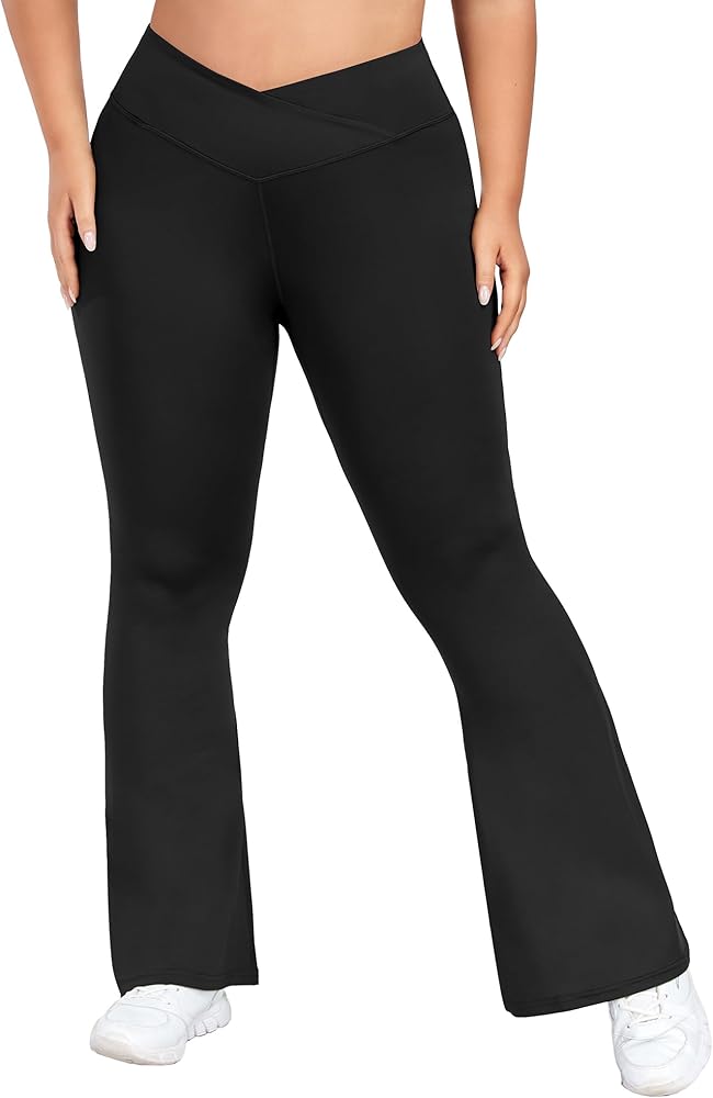 FOREYOND Plus Size Flare Leggings for Women V Crossover High Waist Yoga Pants Bootcut Bell Bottom Workout Leggings