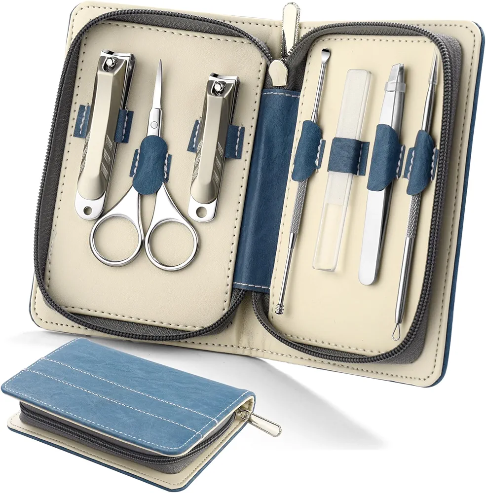 Manicure Sets Pedicure Kits Stainless Steel Nail Clipper Personal Care Tools 7 in 1 with PU Leather Case At-Home Manciure Kit and Nail Care Tools Gift for Men Women Family Friends