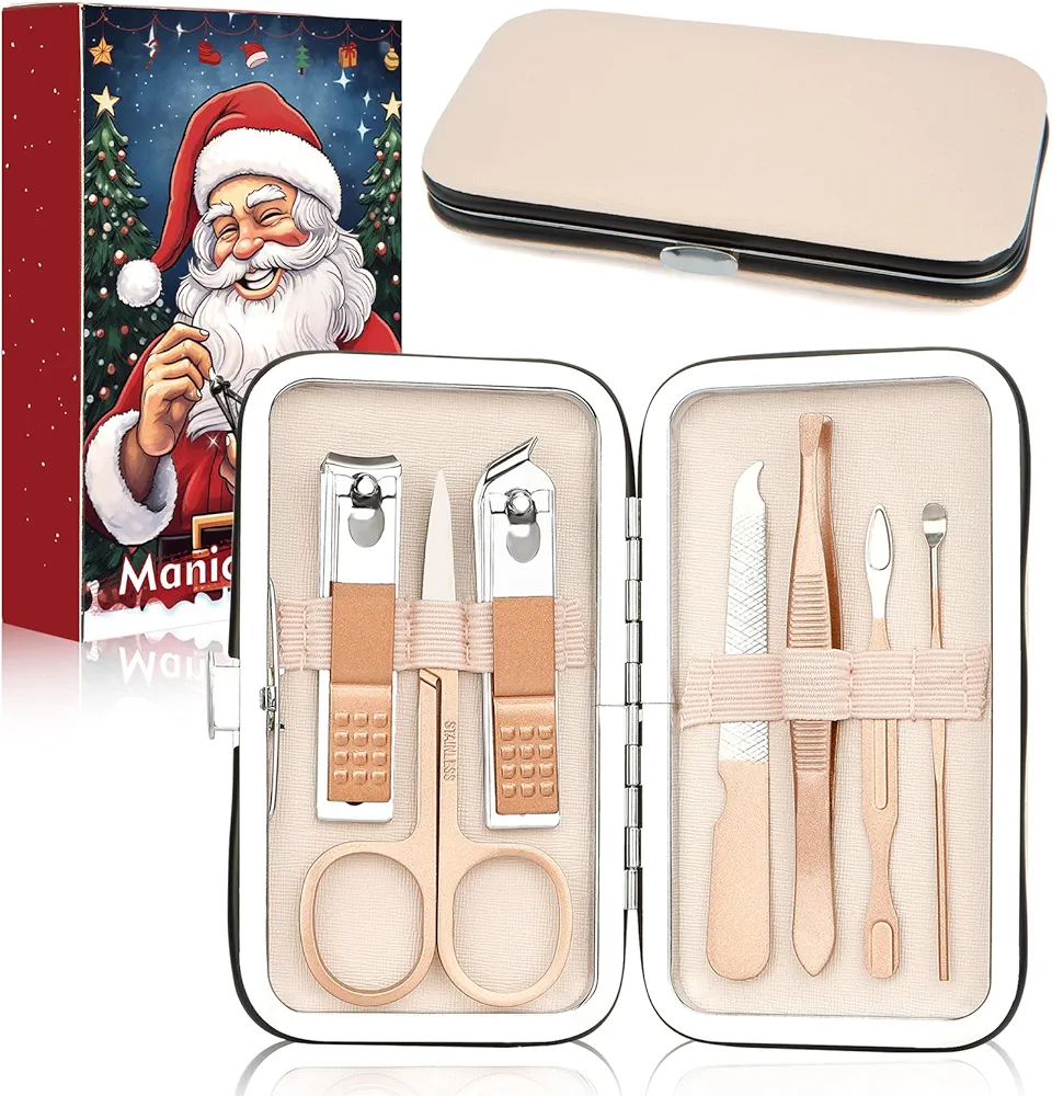 Christmas Stocking Stuffers for Women, Nail Care Kit for Women, 7 PCS Manicure and Pedicure Kit, Manicure Set Women Travel Nail Kit Mini Nail Clipper Set Kit Tool Mens Nail Grooming Kit(Rose Gold)