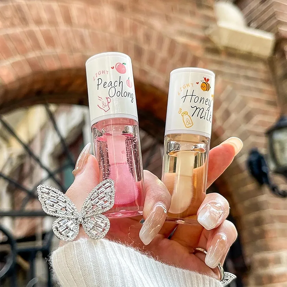 2Pcs Crystal Jelly Lip Oil,Moisturizing Lip Oil,Care Hydrating Lip Gloss,Honey & Peach Vitamin E Lip Gloss Moisturizing Lip Essence,Non-sticky Fresh Texture and Long Lasting & Nourishing