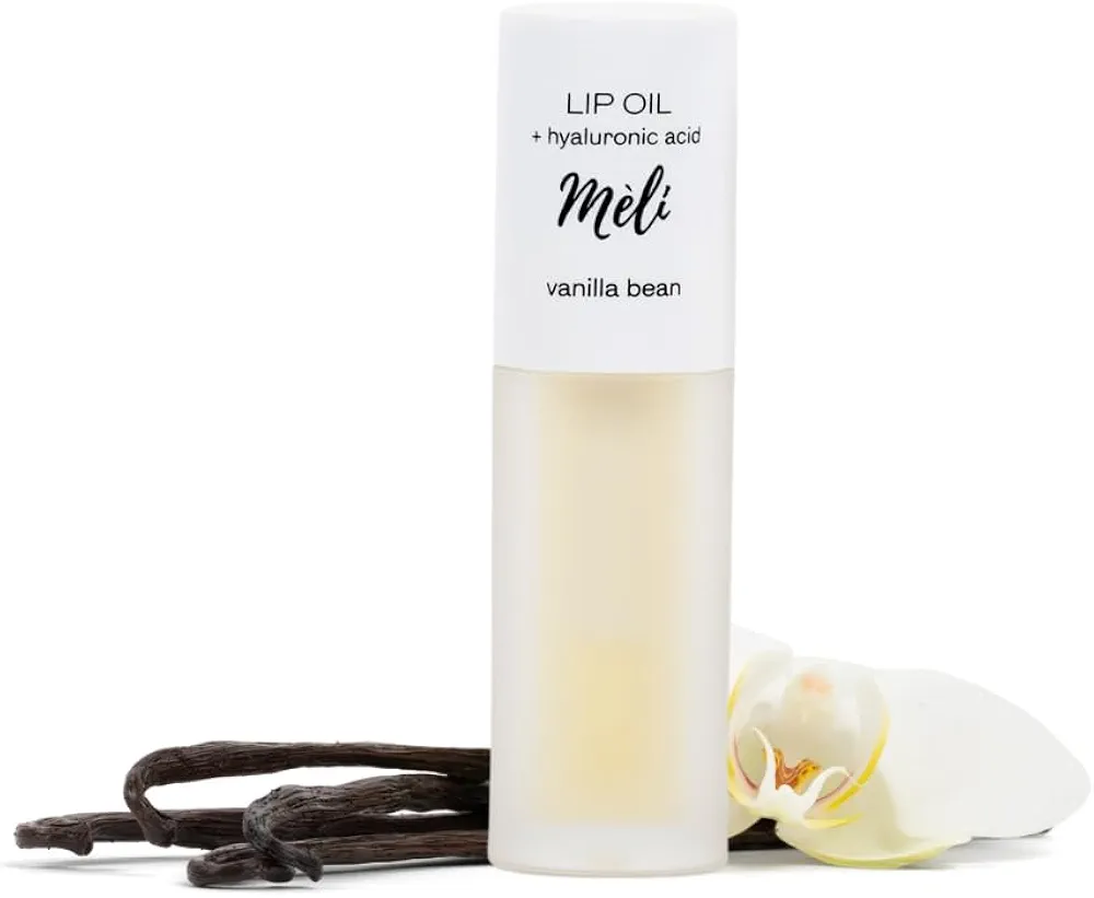 MÈLI Organic Lip Oil with Hyaluronic Acid | Clear Non-Sticky, Natural Lip Gloss, Moisturizing, Revitalizing and Rejuvenating (Vanilla Bean)