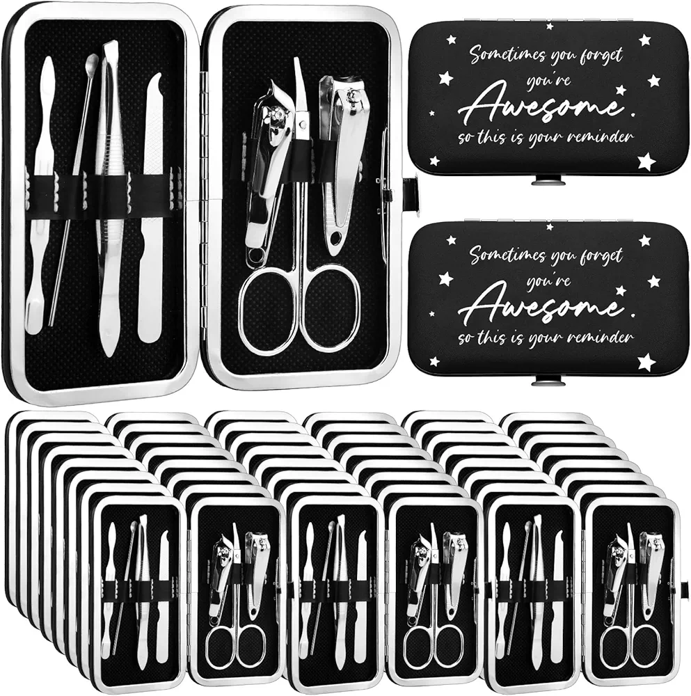 24 Set Christmas Appreciation Gift Inspirational Manicure Set Nail Clippers 7 in 1 Thank You Gifts Stainless Steel Grooming Nail Kit Bulk Professional Pedicure Tool for Men Women Personal Care