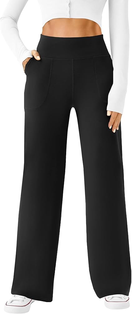 Womens Wide Leg Yoga Pants Casual Work Dress Pants Lounge Sweatpants High Waist Comfy Loose Trousers with Pockets