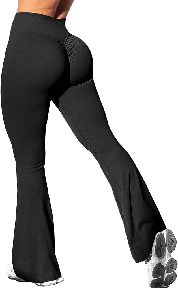 Bootcut Flare Leggings for Women Tummy Control High Waist Crossover Scrunch Butt Leggings Wide Leg Yoga Pants Black