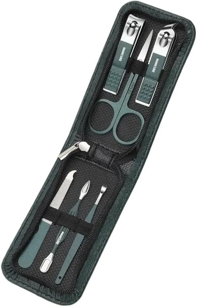 Nail Clippers Set, Portable Luxury Manicure Sets, Pedicure Kits, Glossy Black, Nail Clippers, Personal Care Tools, Eyebrow Scissors, 6 Pcs,Personal Care Set(Green)