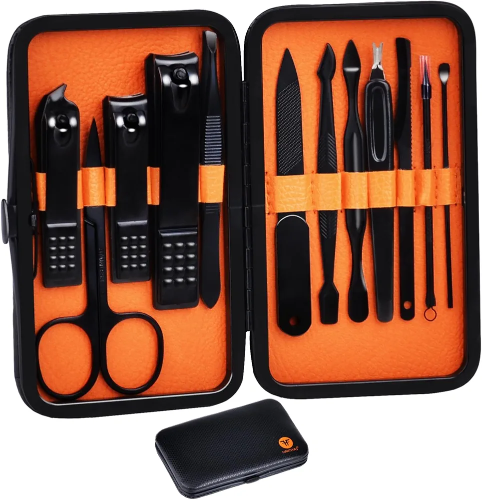 Manicure Set Professional Nail Clipper Kit-12 Pieces Stainless Steel Manicure Kit, Women Men Grooming kit Nail Care Tools with Luxurious Travel Case