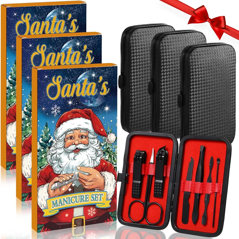 Honoson 3 Sets Manicure Kit 7 in 1 Christmas Stocking Stuffers for Men Nail Clippers Set Nail Kit Manicure Set Pedicure Kit Grooming Kit Nail Care Kit Christmas Gifts for Men Women Fingernail Toenail