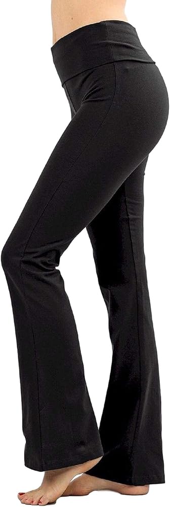 Zenana Women Fold Over Waist Cotton Stretch Flare Leg Boot Cut Yoga Pants Leggings
